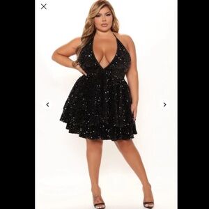 Elegant Black Sequin Halter Dress